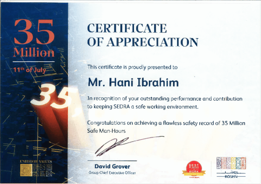 35 million safe man-hours award – Rezaik Al Gedrawy